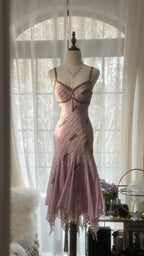 Cute Purple Strap Beaded Chiffon Mermaid Short Formal Prom Dresses