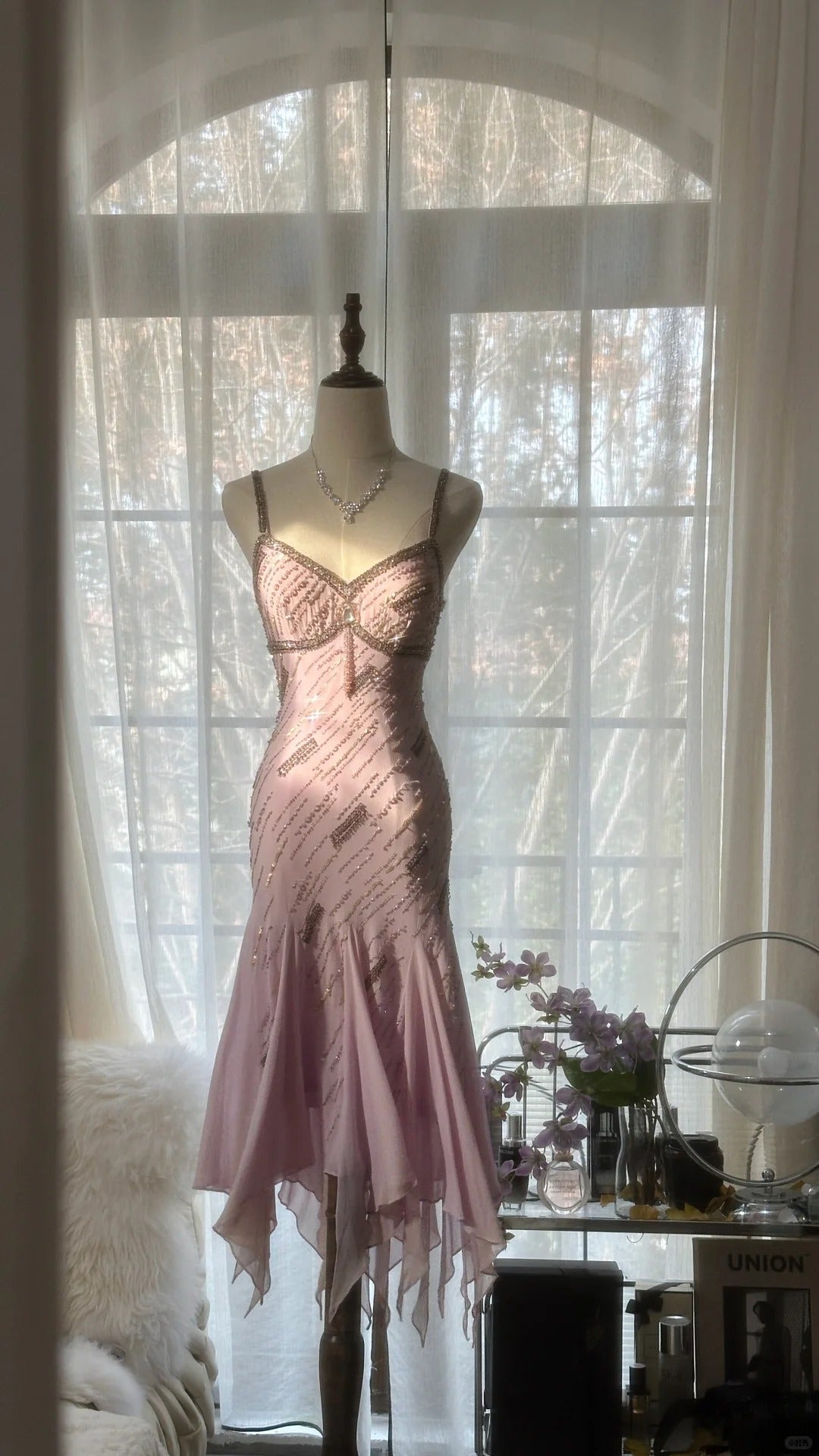 Cute Purple Strap Beaded Chiffon Mermaid Short Formal Prom Dresses