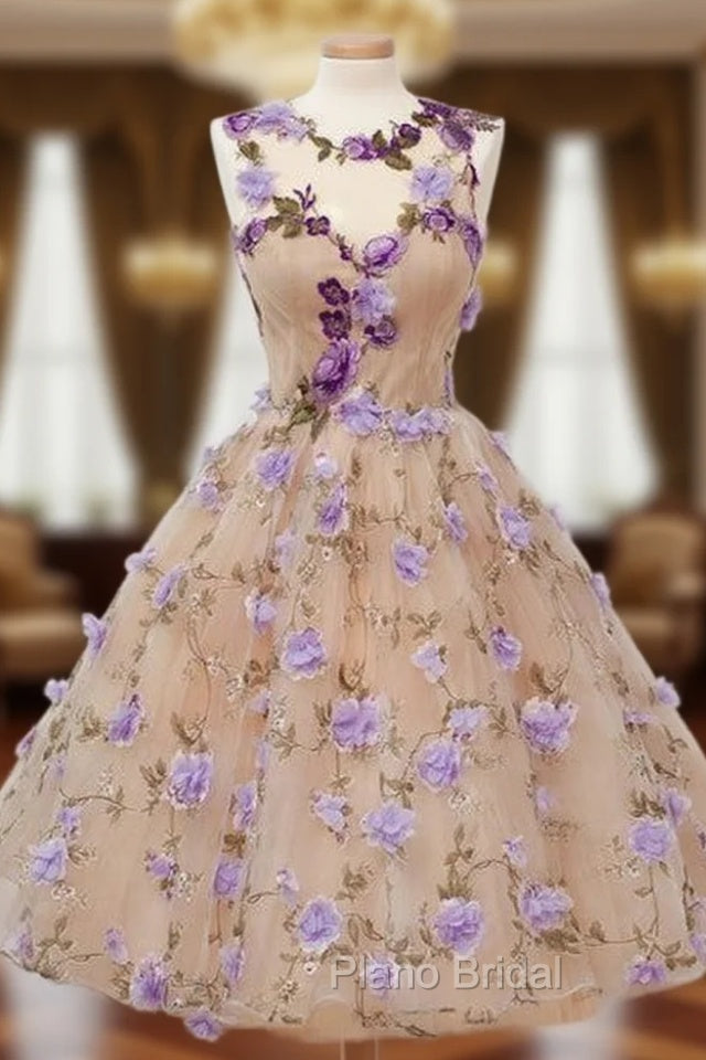 Cute Round Champagne Short Formal Prom Dresses, Champagne Homecoming Dresses Main image