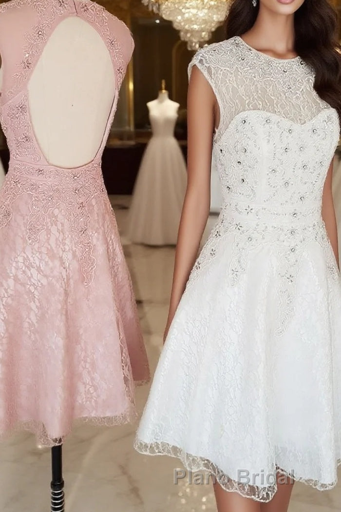 Cute round neck tulle lace short Formal Prom dress lace bridesmaid dress Main image
