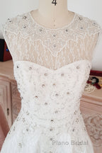 Cute round neck tulle lace short Formal Prom dress lace bridesmaid dress