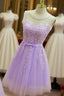 Cute Round Neckline Knee Length Homecoming Dresses, Short Lace Party Dresses