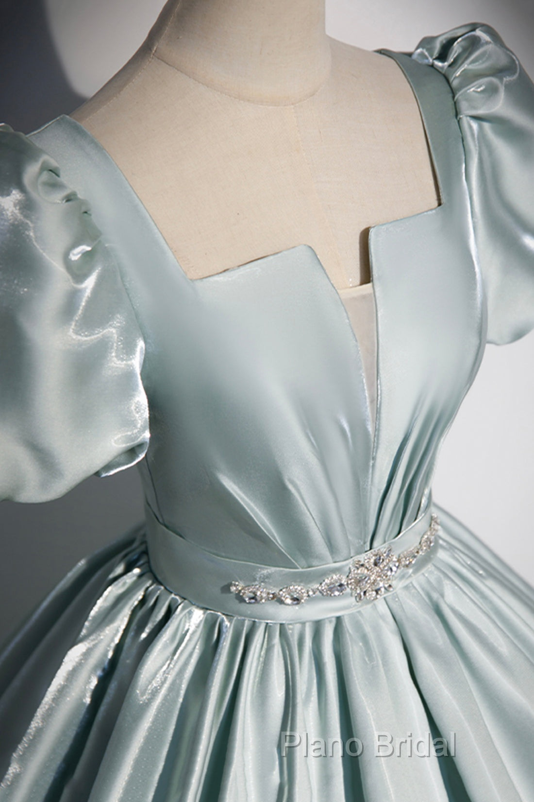 Cute Satin Floor Length Formal Prom Dresses, A-Line Short Sleeve Formal Party Dresses Secondary image