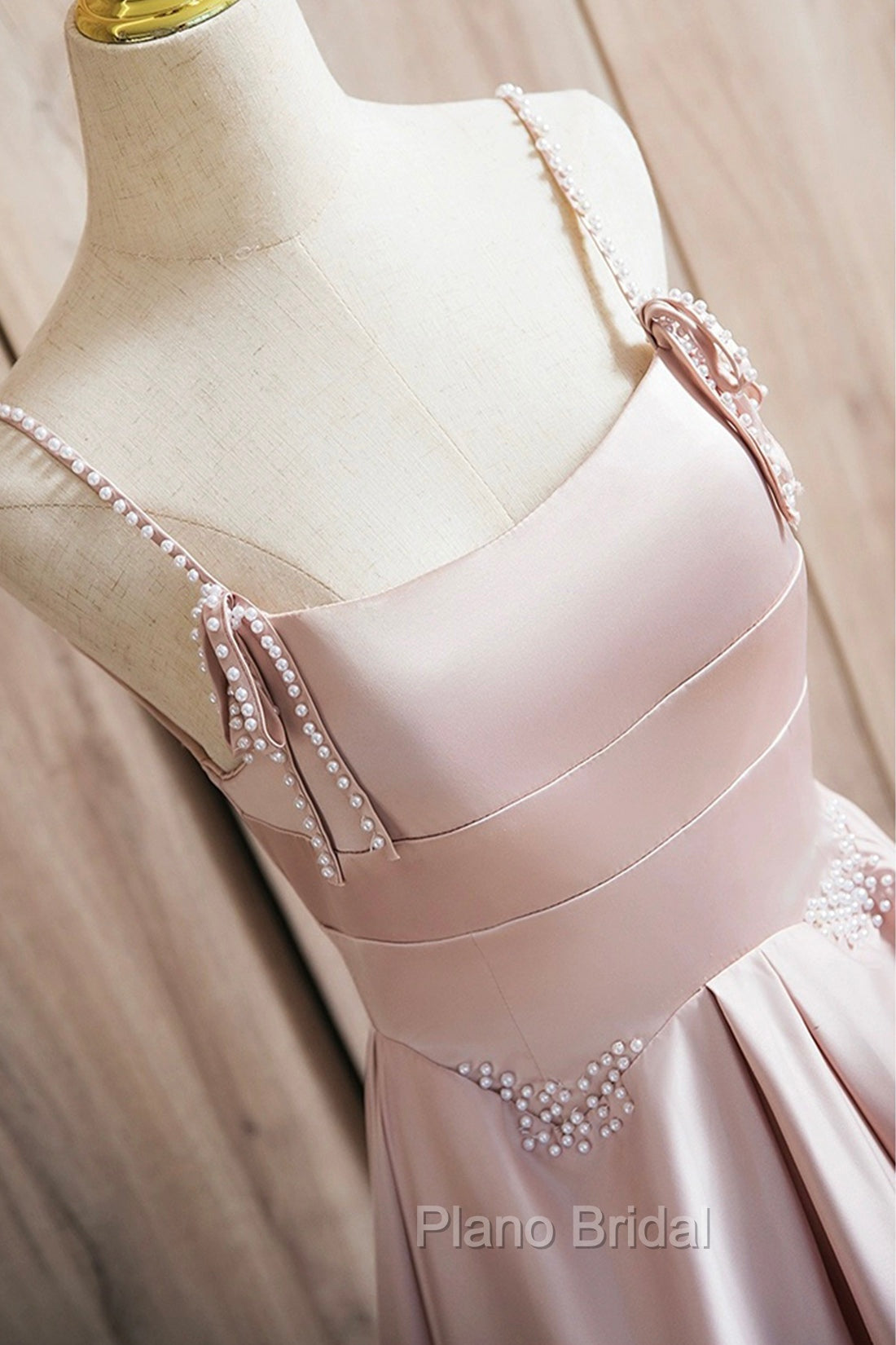 Cute Satin Long A-Line Pink Formal Prom Dresses, Spaghetti Straps Evening Dresses