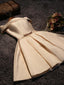 Cute Short Champagne Satin Party Dresses,Off Shoulder Formal Prom Dresses