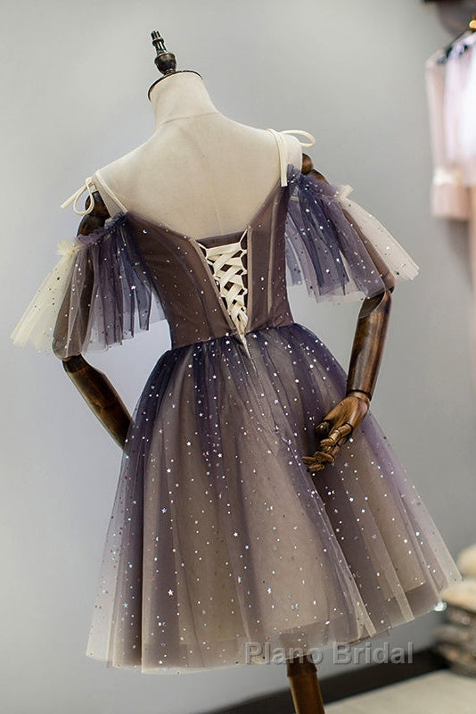 Cute Short Gradient Tulle Straps Homecoming Dresses, Short Formal Prom Dressess Secondary image