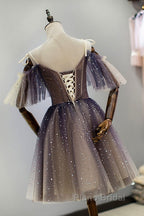 Cute Short Gradient Tulle Straps Homecoming Dresses, Short Formal Prom Dressess