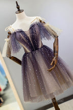 Cute Short Gradient Tulle Straps Homecoming Dresses, Short Formal Prom Dressess