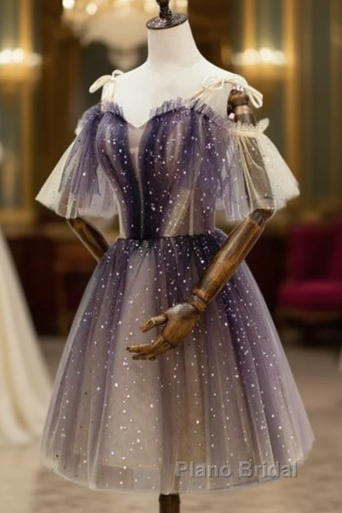 Cute Short Gradient Tulle Straps Homecoming Dresses, Short Formal Prom Dressess Main image