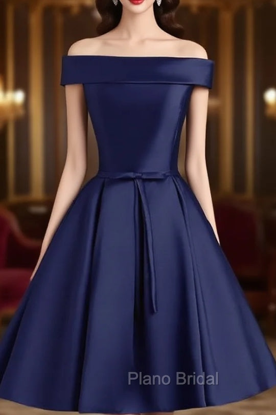 Cute Simple Short Satin Party Dresses , Off Shoulder Formal Prom Dresses Secondary image