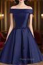 Cute Simple Short Satin Party Dresses , Off Shoulder Formal Prom Dresses