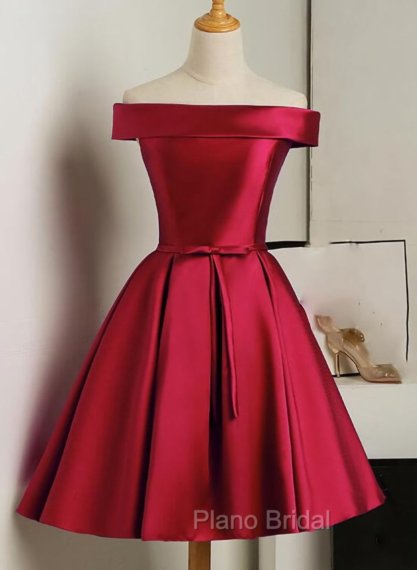 Cute Simple Short Satin Party Dresses , Off Shoulder Formal Prom Dresses