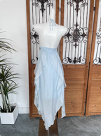 Cute Sky Blue Halter Neck Ruched Ruffled Chiffon Long Formal Prom Dresses