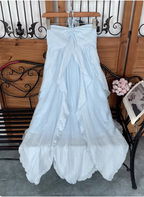 Cute Sky Blue Halter Neck Ruched Ruffled Chiffon Long Formal Prom Dresses