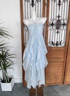 Cute Sky Blue Halter Neck Ruched Ruffled Chiffon Long Formal Prom Dresses