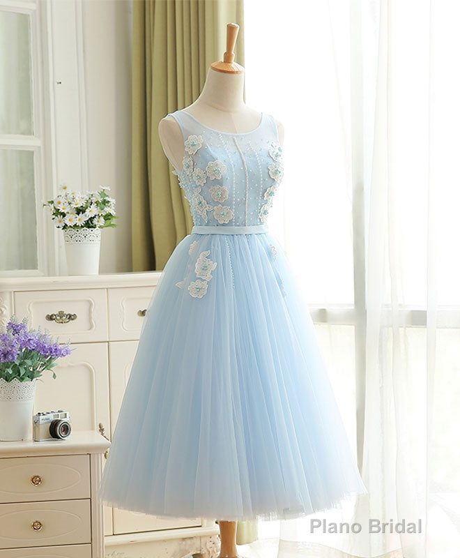 Cute Sky Blue Lace Tulle Short Prom Dress, Homecoming Dress Main image