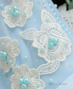 Cute Sky Blue Lace Tulle Short Prom Dress, Homecoming Dress