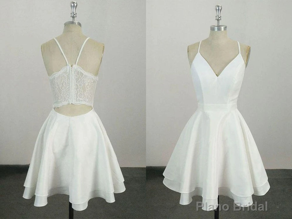 Cute Spaghetti Straps V Neck Knee Length Short Cocktail Dress, Homecoming Dresses Main image