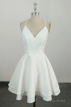 Cute Spaghetti Straps V Neck Knee Length Short Cocktail Dress, Homecoming Dresses