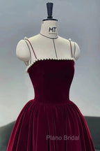 Cute Spaghetti Straps Velvet Short Formal Prom Dresses, A-Line Homecoming Party Dresses