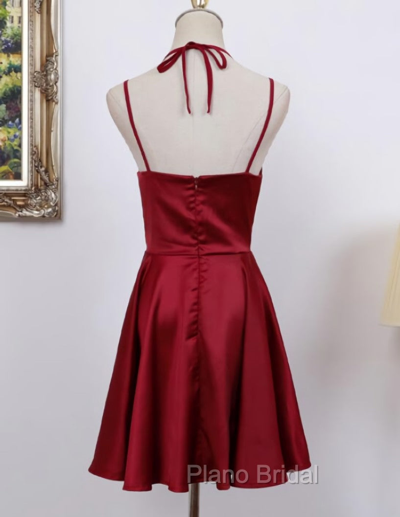 Cute Straps Dark Red Mini Party Dresses, Dark Red Short Homecoming Dresses