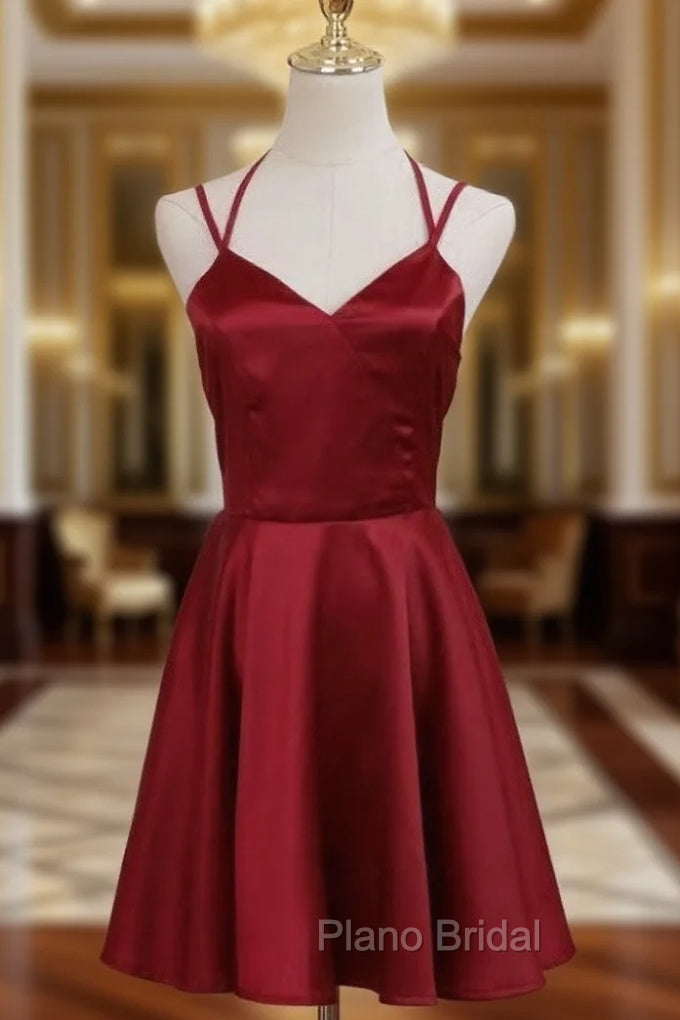 Cute Straps Dark Red Mini Party Dresses, Dark Red Short Homecoming Dresses