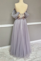 Off The Shoulder Tulle Applique Long Formal Prom Dresses Fairy Formal Evening Dresses