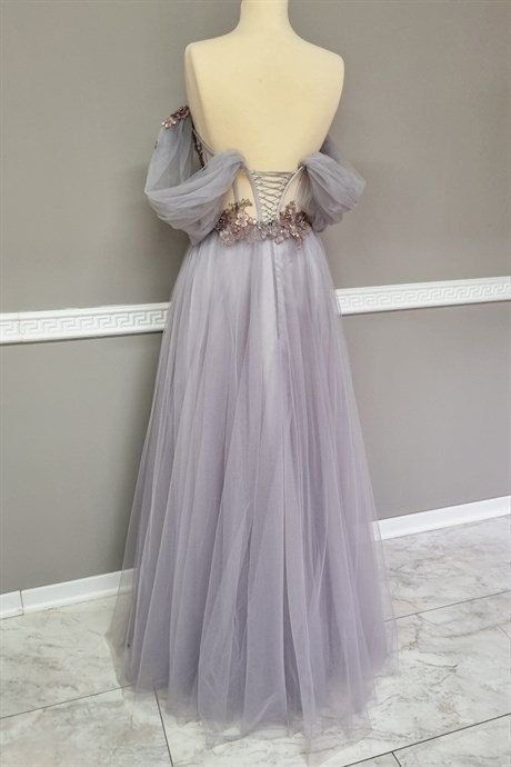 Off The Shoulder Tulle Applique Long Formal Prom Dresses Fairy Formal Evening Dresses