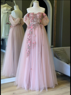 Off The Shoulder Tulle Applique Long Formal Prom Dresses Fairy Formal Evening Dresses