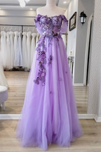 Off The Shoulder Tulle Applique Long Formal Prom Dresses Fairy Formal Evening Dresses