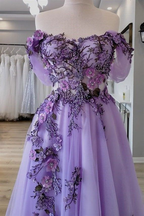 Off The Shoulder Tulle Applique Long Formal Prom Dresses Fairy Formal Evening Dresses
