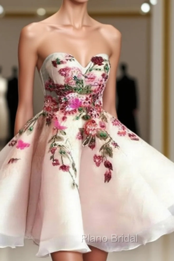 Cute Sweetheart Applique Short Formal Prom Dresses, Cute Homecoming Dresses