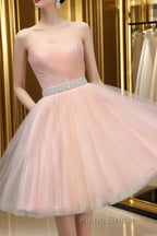 Cute Sweetheart Neck Backless Pink Short Formal Prom Dresses, Backless Pink Homecoming Dresses, Pink Formal Evening Graduation Dresses