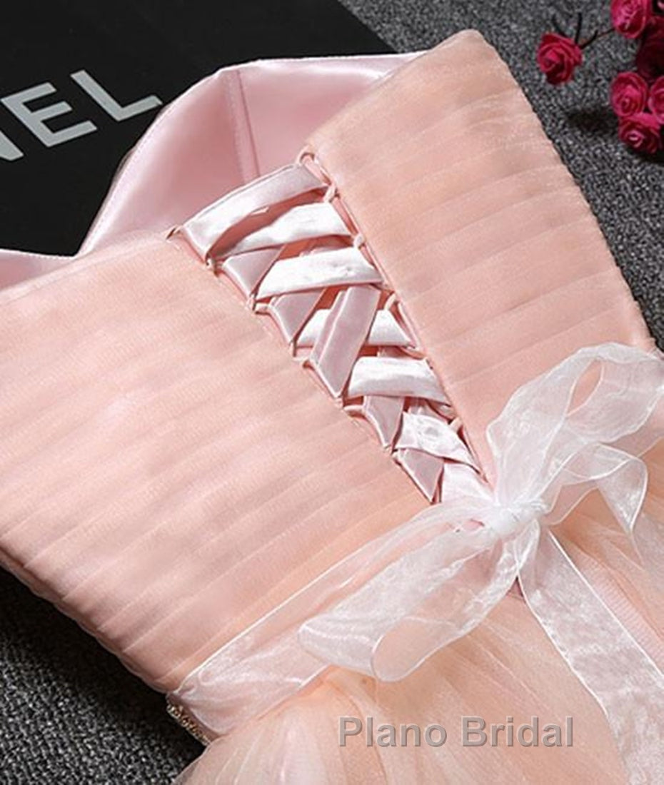 Cute Sweetheart Neck Backless Pink Short Formal Prom Dresses, Backless Pink Homecoming Dresses, Pink Formal Evening Graduation Dresses
