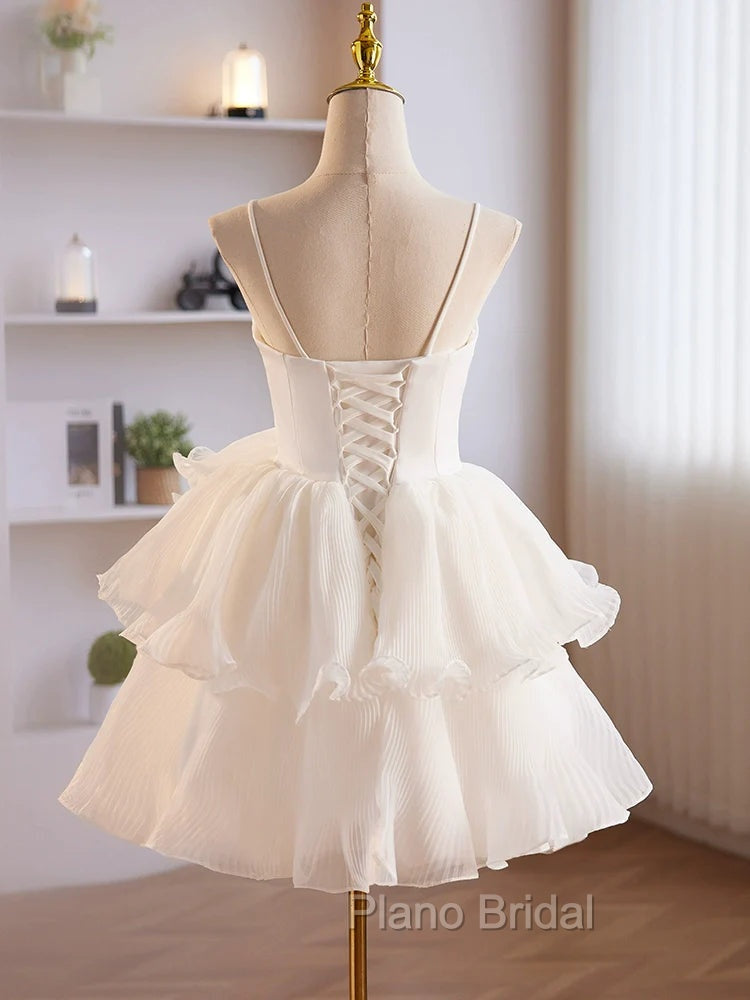 Cute Sweetheart Neck Organza White Formal Prom Dresses, White Homecoming Dresses