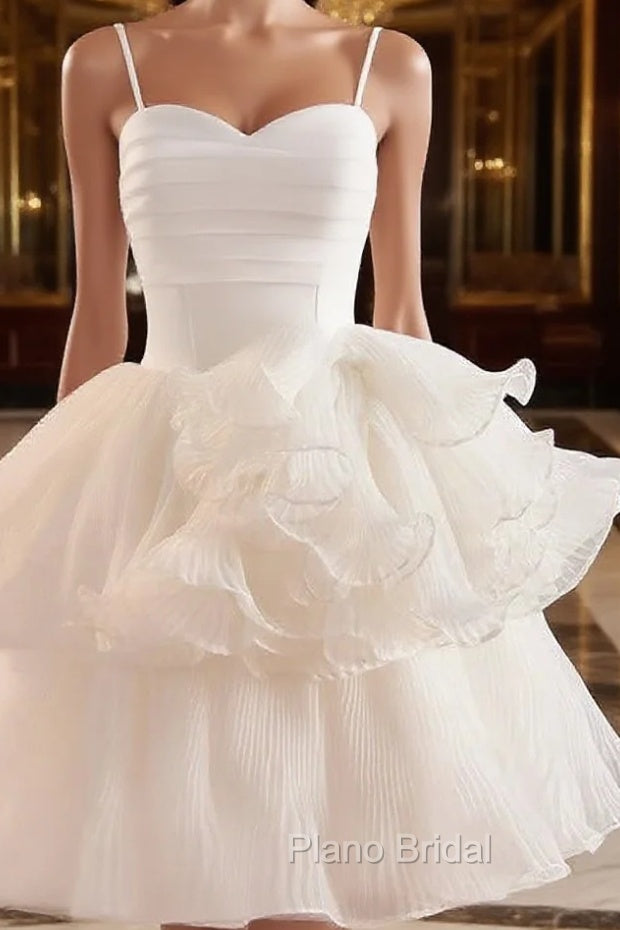Cute Sweetheart Neck Organza White Formal Prom Dresses, White Homecoming Dresses Main image