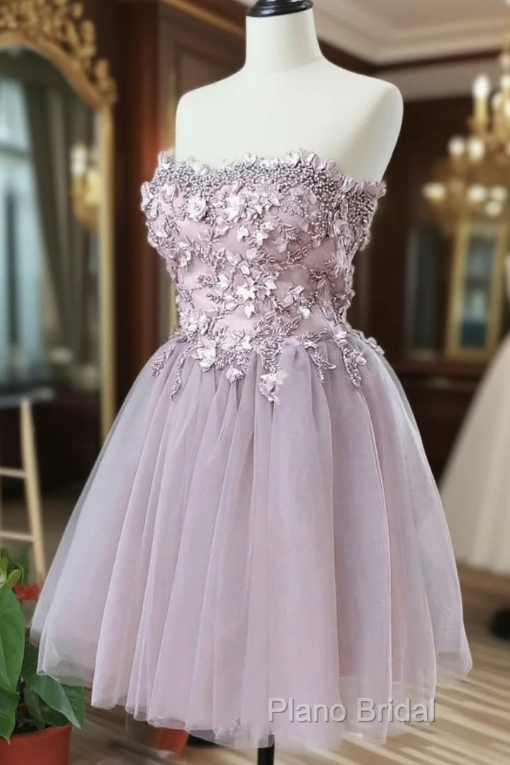 Cute Sweetheart Tulle Lace Beads Short Formal Prom Dresses, Homecoming Dresses