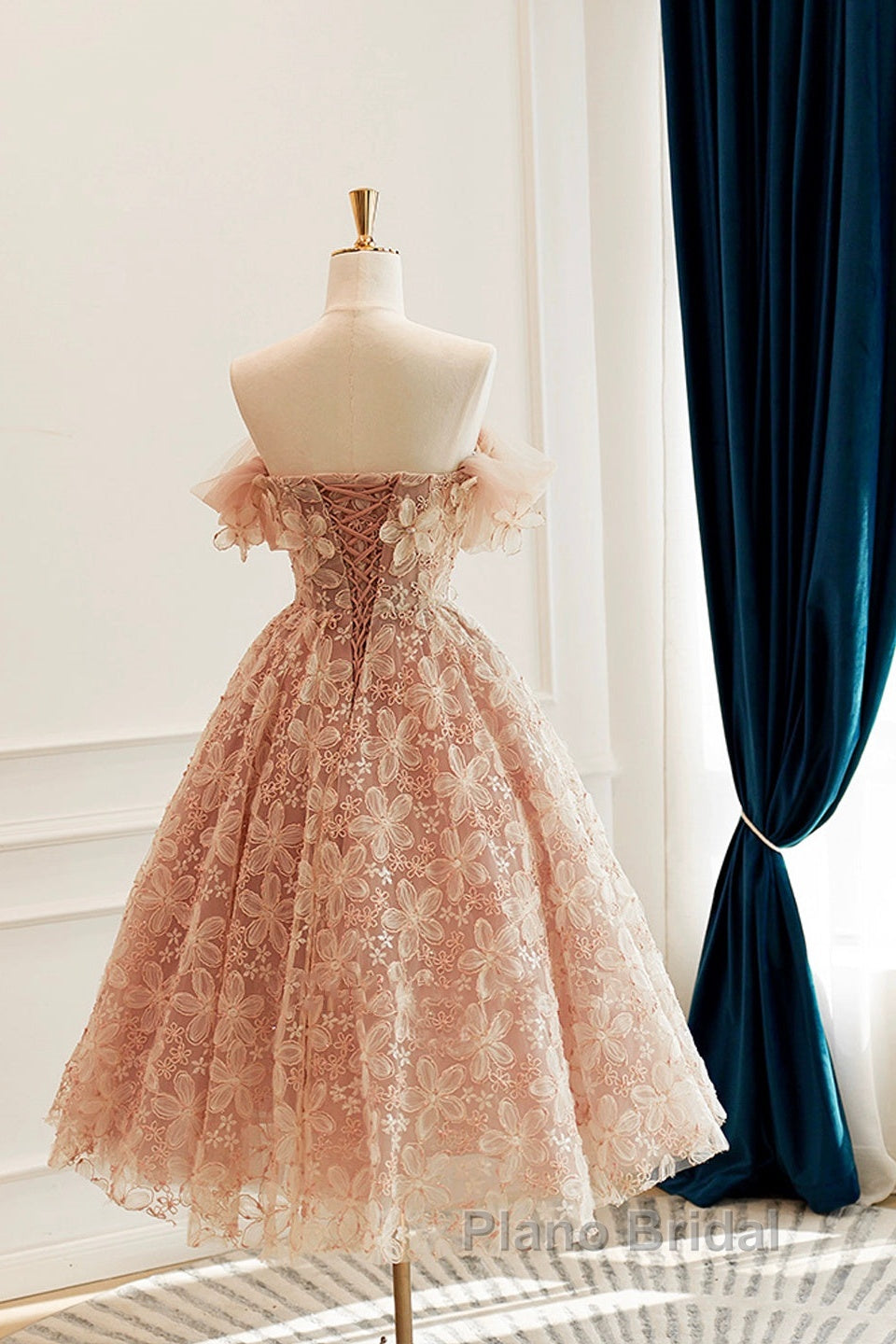Cute Tulle Flower Short Formal Prom Dresses, Beautiful Off The Shoulder A-Line Evening Party Dresses Secondary image