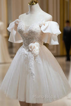 Cute Tulle Lace Homecoming Dresses, Off Shoulder Short Formal Prom Dresses