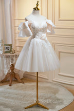 Cute Tulle Lace Homecoming Dresses, Off Shoulder Short Formal Prom Dresses