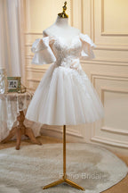 Cute Tulle Lace Homecoming Dresses, Off Shoulder Short Formal Prom Dresses
