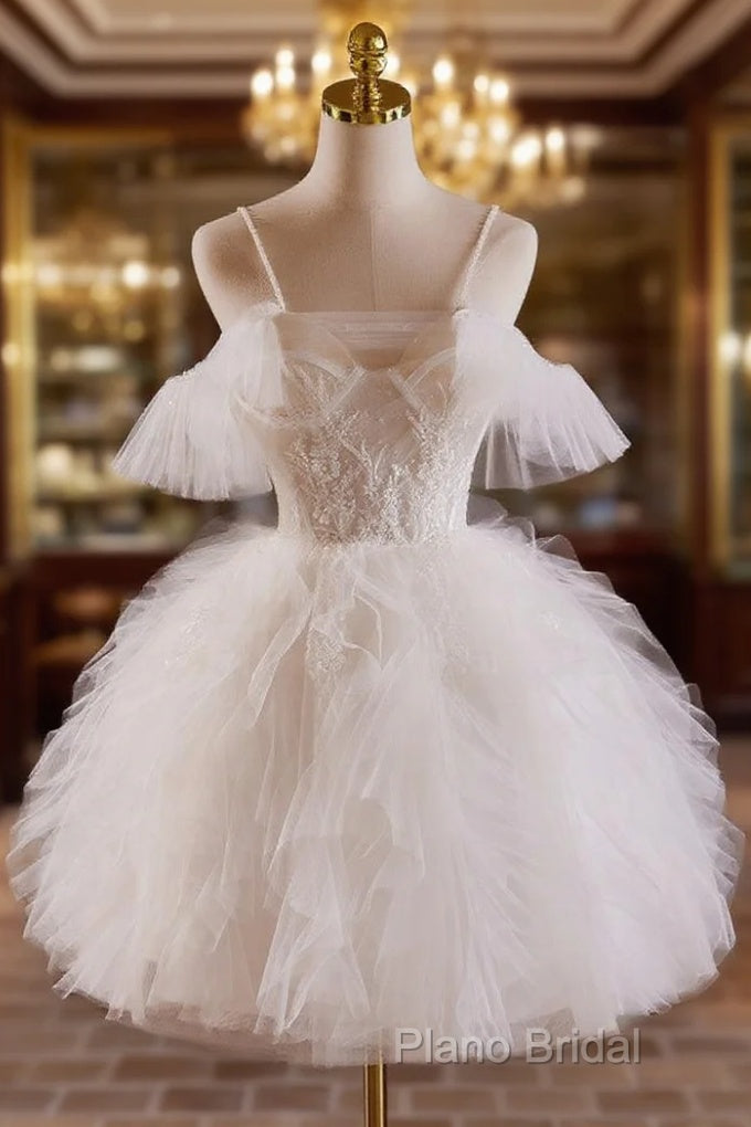 Cute Tulle Lace Light Champagne Short Formal Prom Dresses, Cut Homecoming Dresses Main image