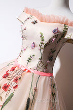 Cute Tulle Lace Long Formal Dresses, A-Line Off Shoulder Party Dresses