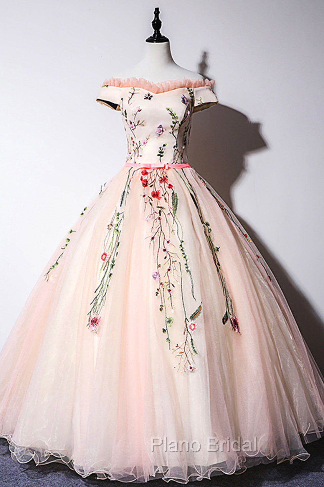 Cute Tulle Lace Long Formal Dresses, A-Line Off Shoulder Party Dresses