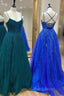 Cute Tulle Lace Long Formal Prom Dresses, A-Line Backless Formal Party Dresses