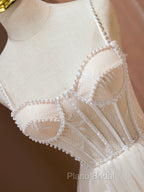 Cute Tulle Light Champagne Short Formal Prom Dresses, Lace Homecoming Dresses
