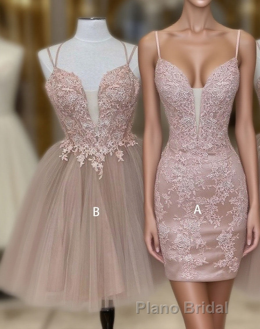Cute tulle pink lace short Formal Prom Dresses, cute lace homecoming Dresses Main image