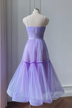 Cute Tulle Scoop Spaghetti Straps Homecoming Dresses, Short Formal Prom Dresses