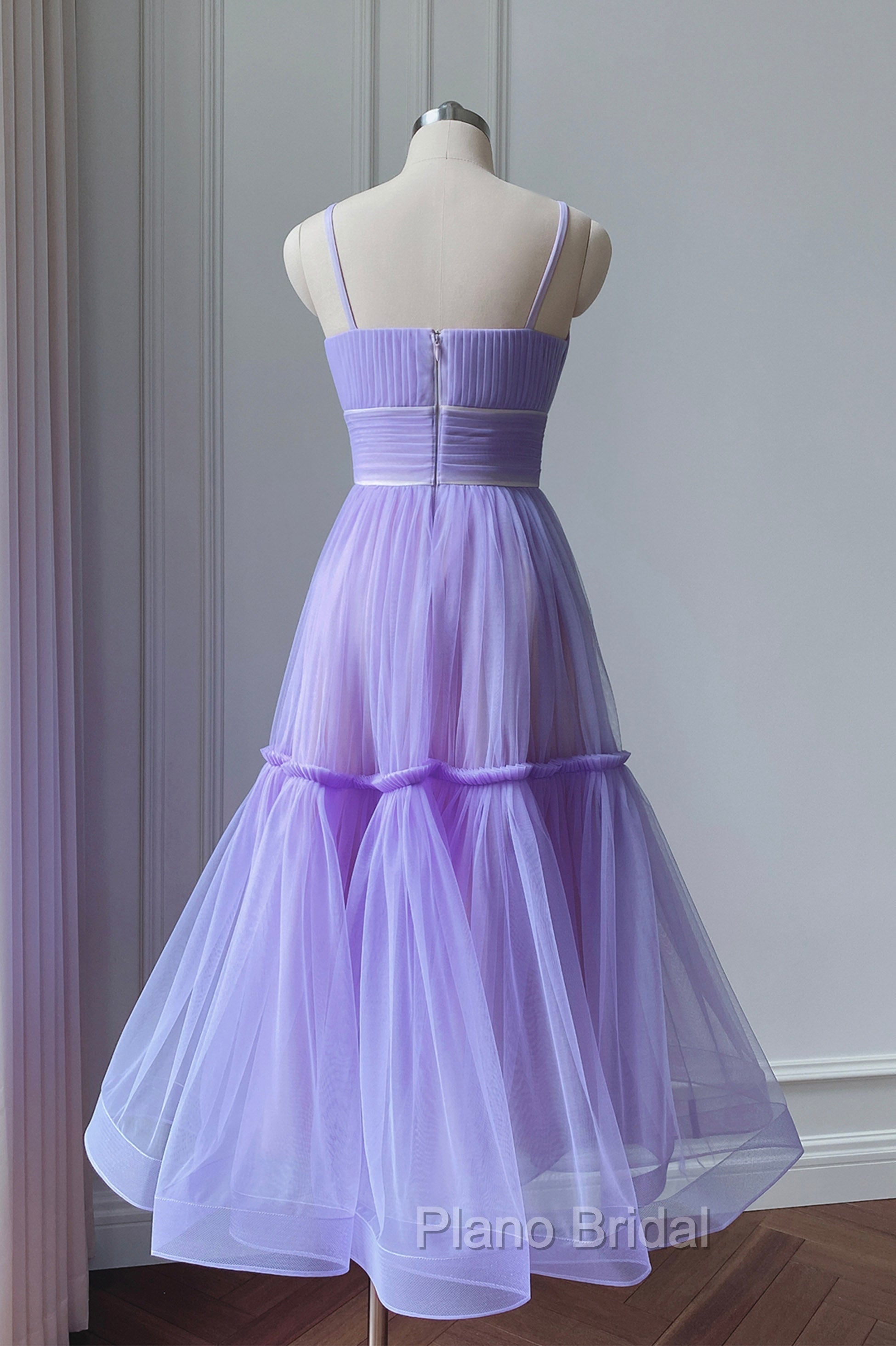 Cute Tulle Scoop Spaghetti Straps Homecoming Dresses, Short Formal Prom Dresses