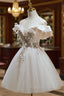 Cute Tulle Sequins Short Formal Prom Dresses, Light Champagne Off Shoulder Party Dresses